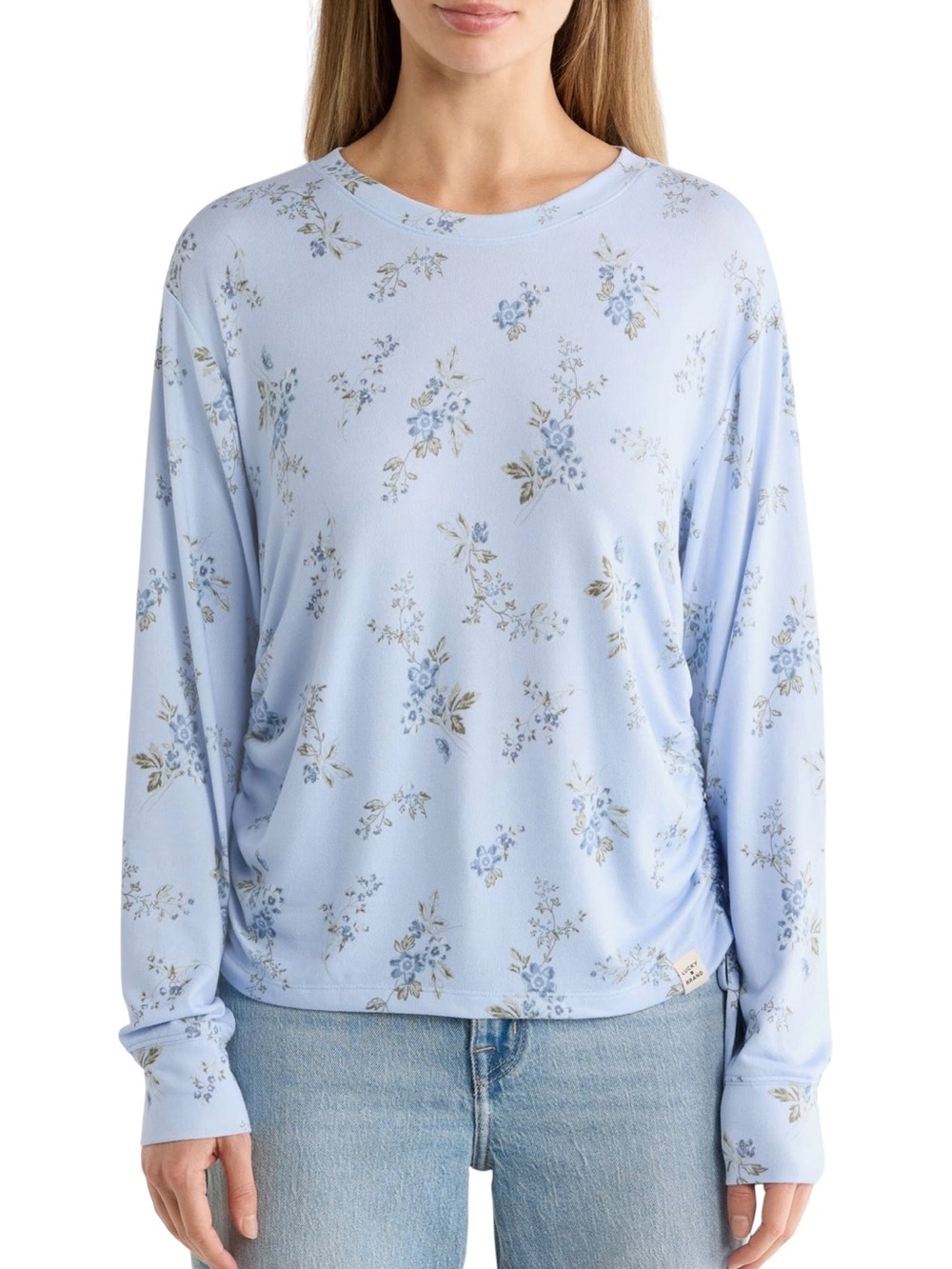 Lucky Brand Women’s Cozy Ruched Side Long Sleeve Top Shirt NWT M Powder Blue